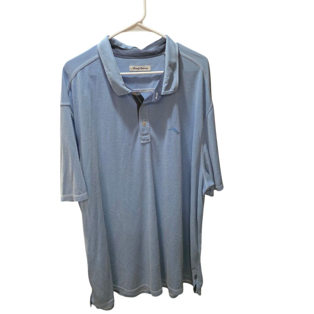 Tommy Bahama Blue Textured Stripe Short Sleeve Polo Shirt Mens 3XLB Big & Tall